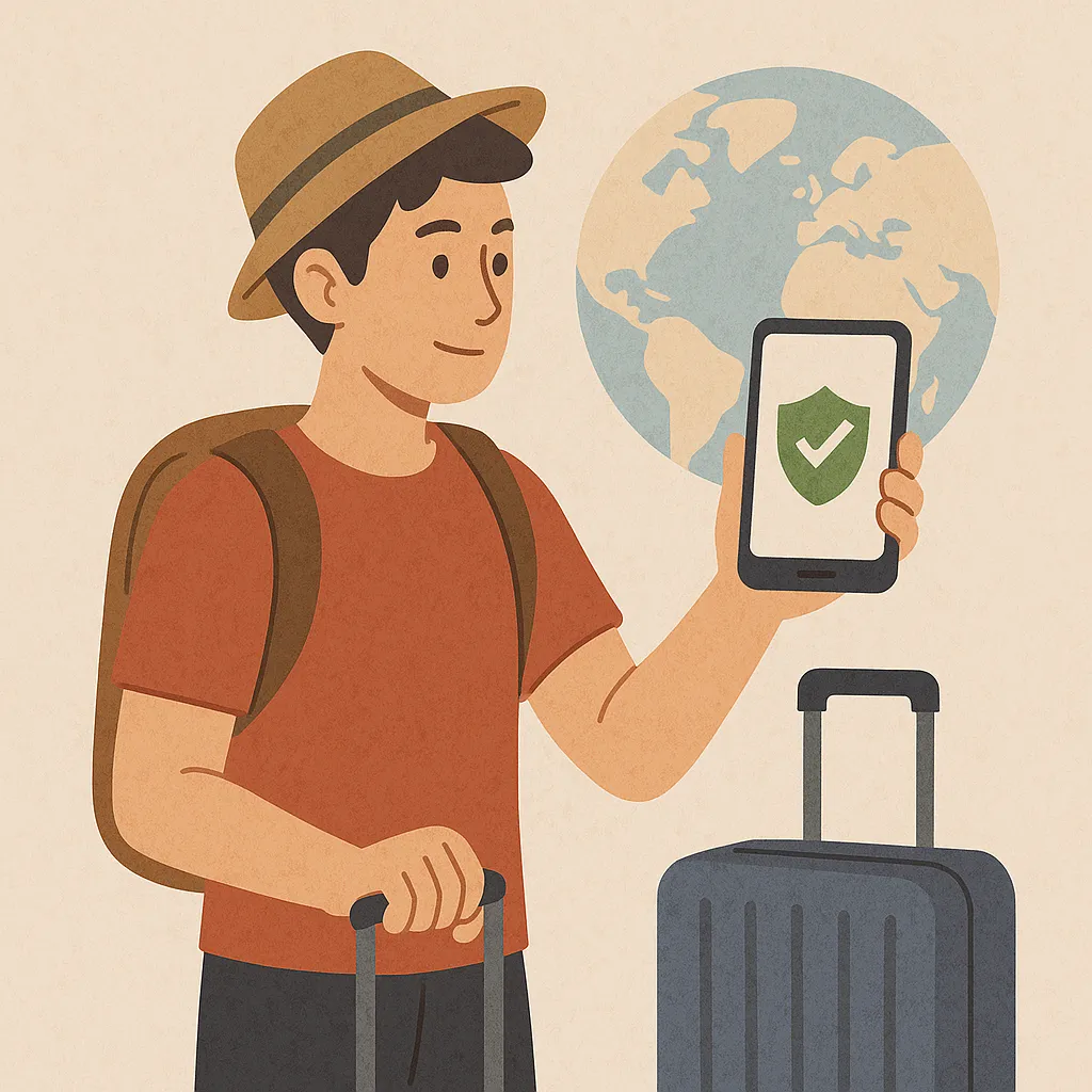 스마트폰-모바일-지갑을-확인하며-여행-중인-사람의-일러스트