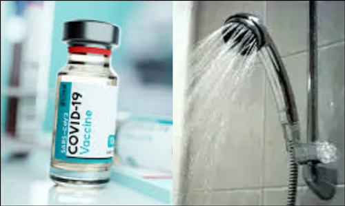 코로나 백신 접종후 백신과 샤워기 이미지