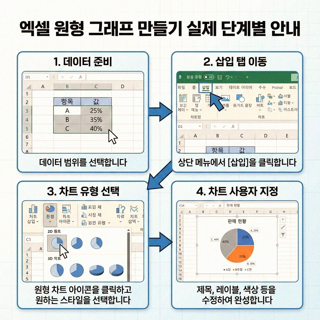 엑셀로 멋진 원형 그래프 쉽게 만들기 A to Z