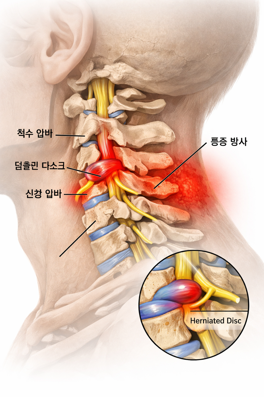 목디스크 탈출증 및 척수 압박 사진
