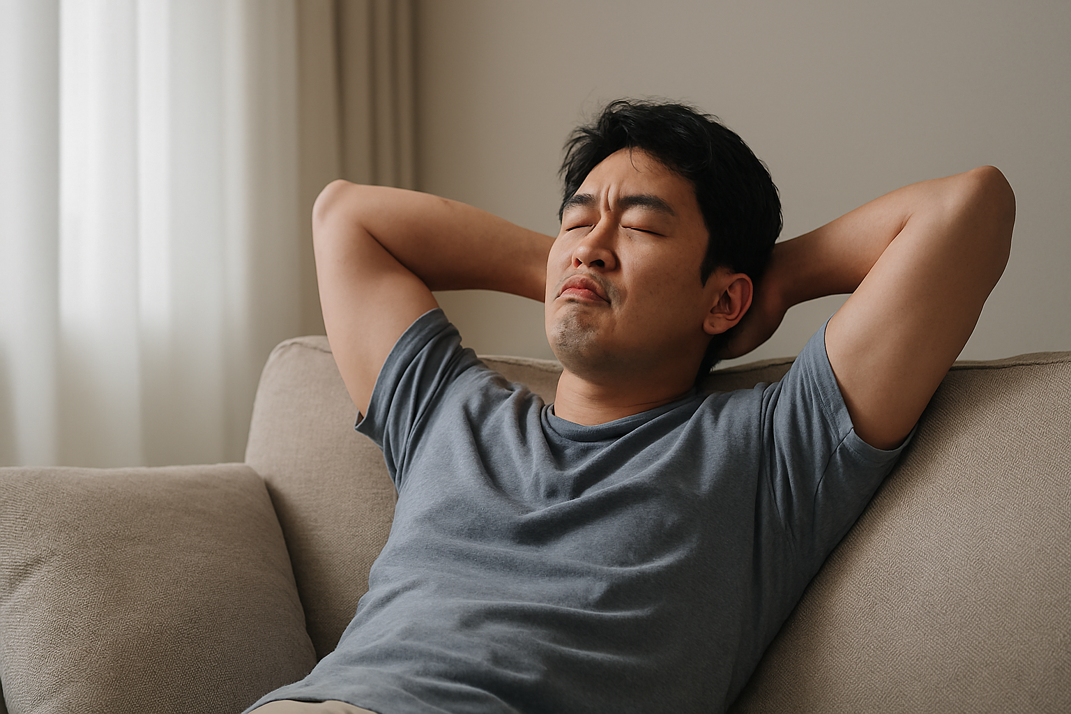 몸이 뻐근하고 무거워 휴식을 취하는 모습의 이미지