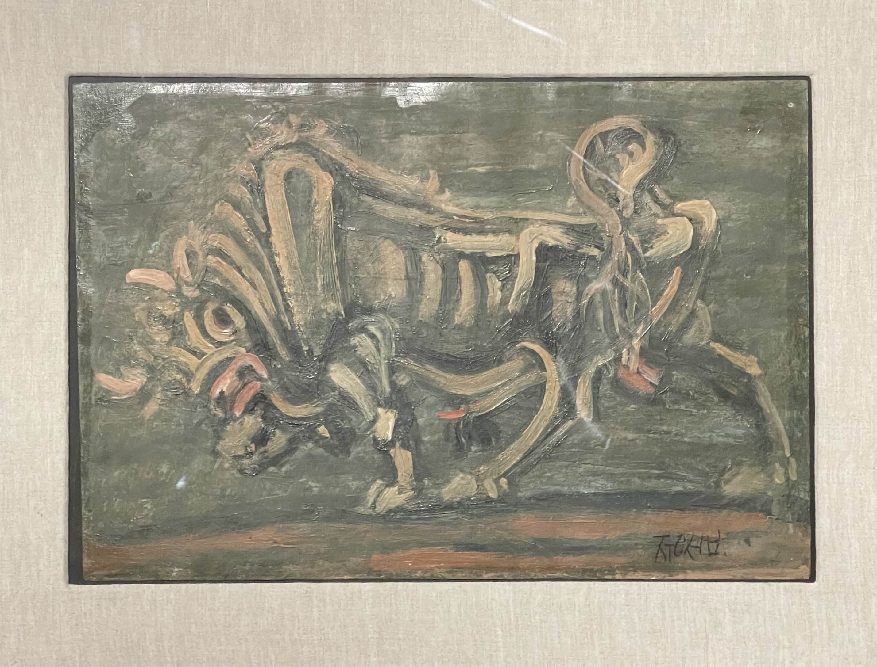 이중섭-황소 (1953, 종이에 에나멜과 유채)