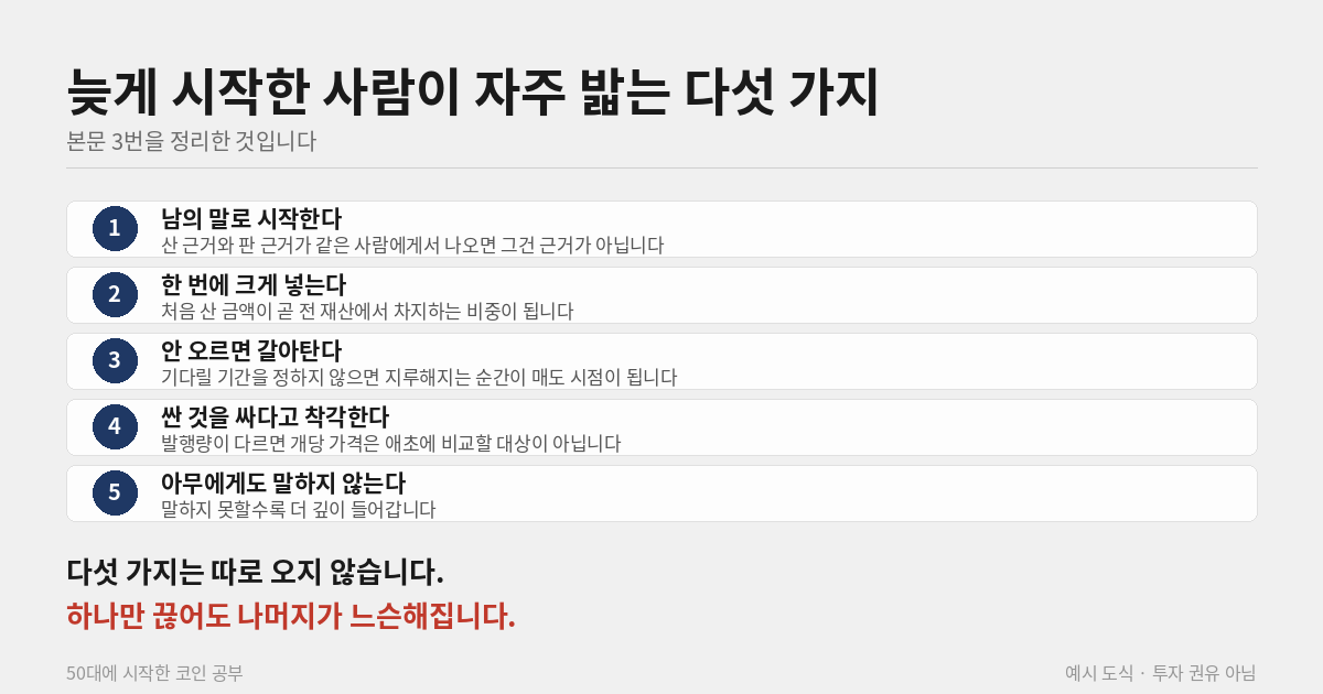 50대 코인 투자 실수 다섯 가지