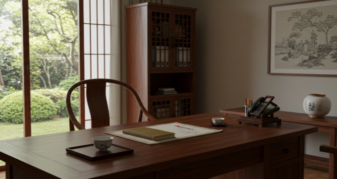 한의원 원장실의 차분한 오후