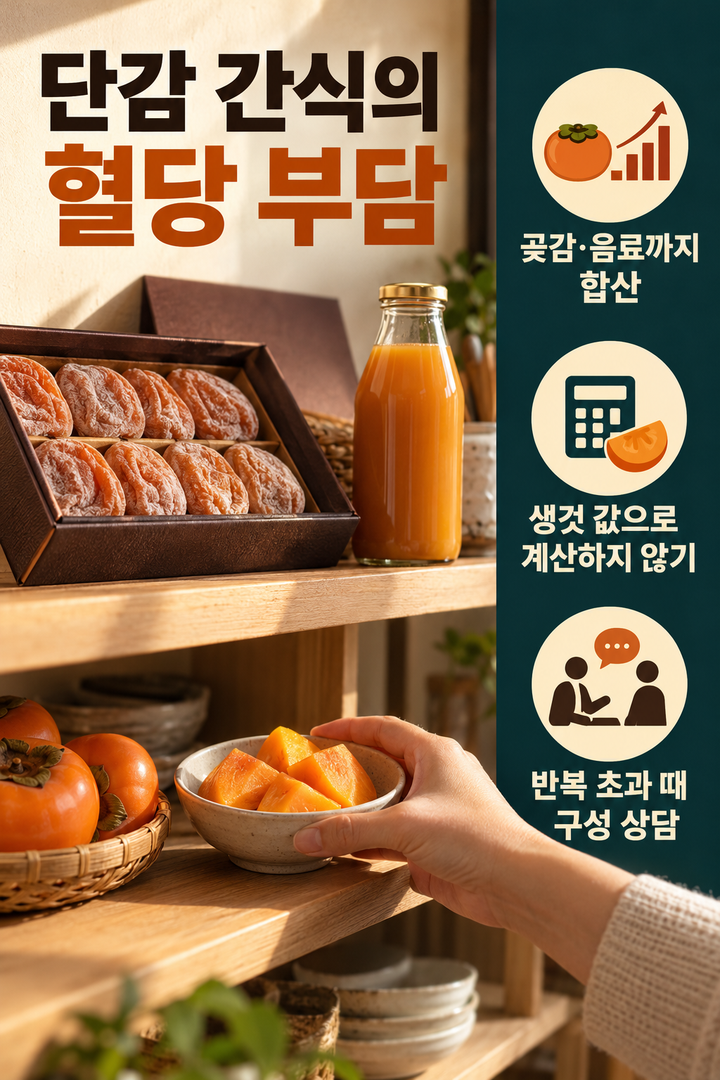 단감 &middot; 곶감&middot;음료까지 겹치면 단감 한 조각만 세지 마세요 실사 인포그래픽