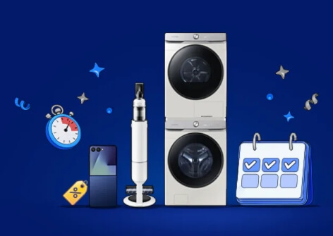 2026 삼세페 할인행사, 파란 바탕에 세탁기, 청소기 등이 놓여 있는 모습