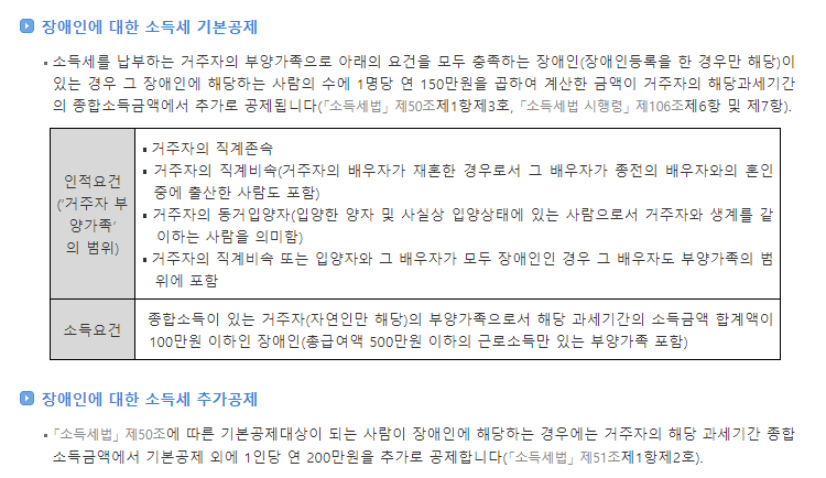 장애인 부양가족 요건