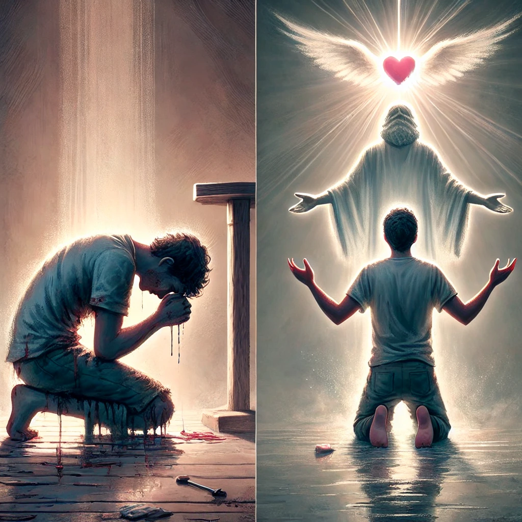 여기 요한일서 3:19-20 말씀을 따라, 죄를 느낄 때에도 하나님께 나아가기를 반복적으로 선택하는 모습이 담긴 이미지가 있습니다. 이 장면은 우리의 감정이나 실패에 흔들리지 않고, 하나님께 겸손히 나아가는 것이 훈련이자 믿음의 실천임을 강조합니다. 🙏✨📖