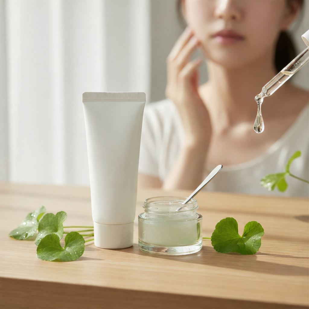 피부 재생을 돕는 유효 성분이 장벽 속으로 스며드는 모습입니다