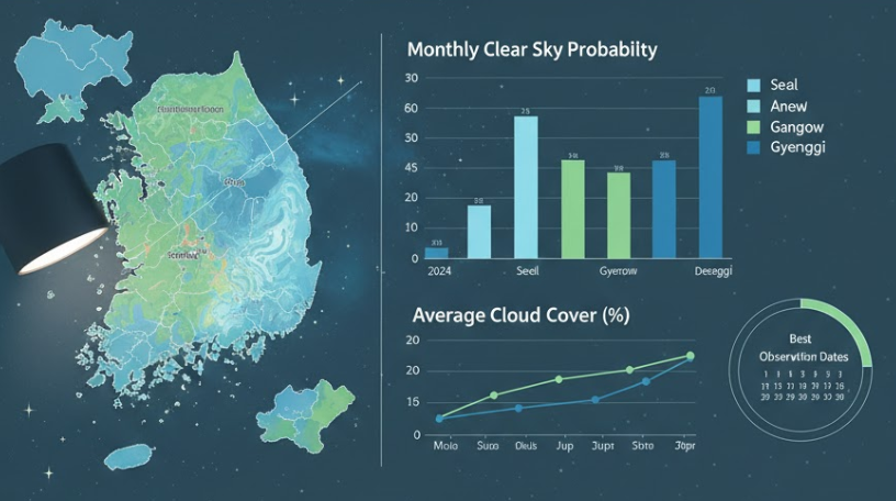 천체 관측 일지 노트와 기상 데이터 그래프