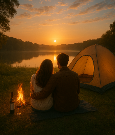 커플 캠핑 아침 관련 사진