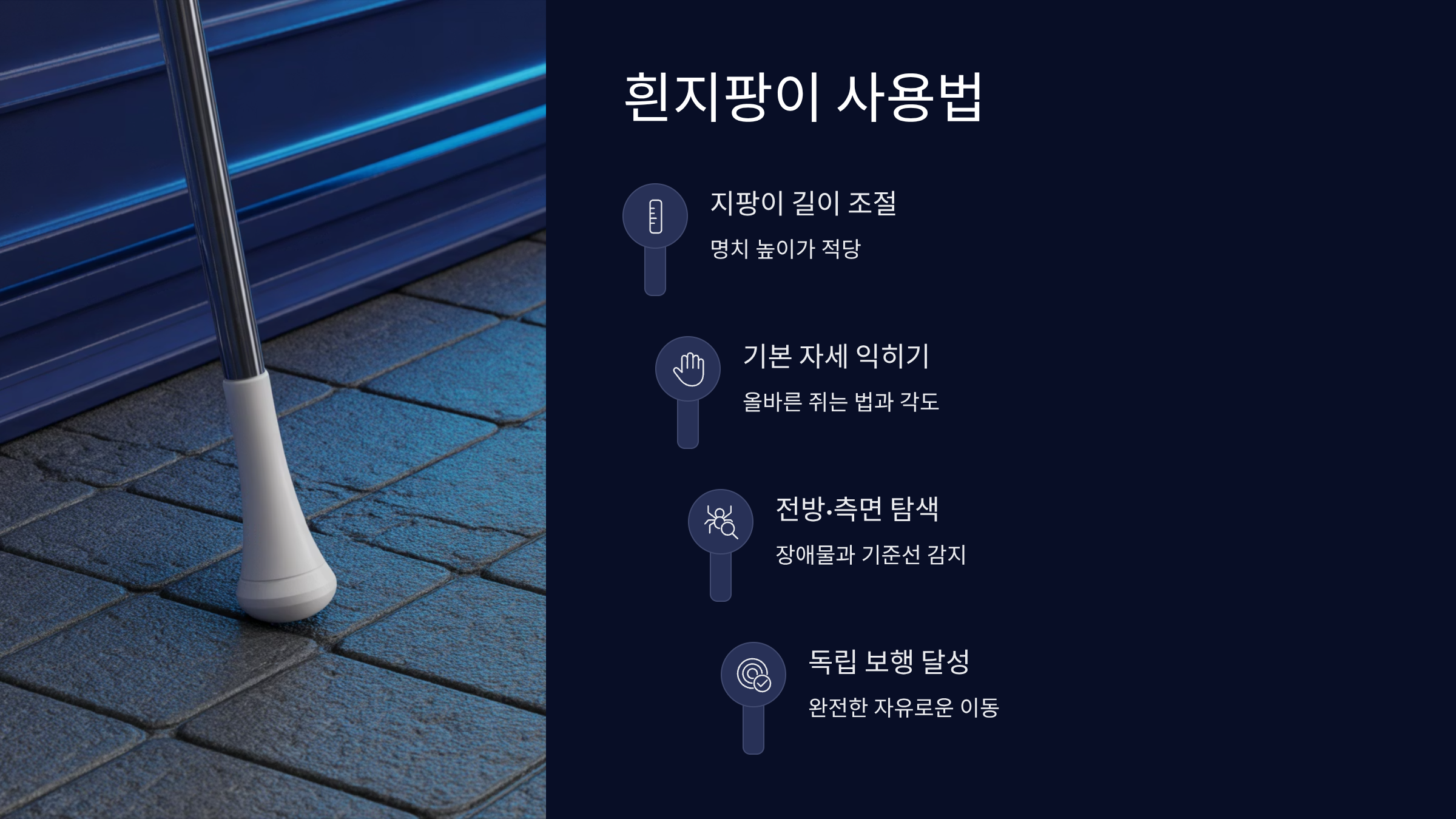 흰지팡이 사용법과 독립보행 훈련