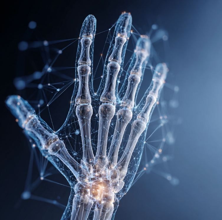 손가락 뼈를 해부학적으로 디지털 형상화 시킴 