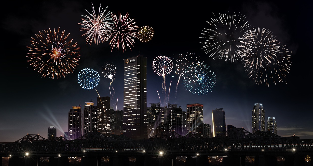 서울 한강변 야경 폭죽