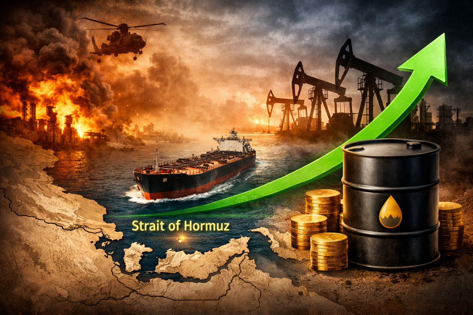 호르무즈 해렵과 유가 상승 (AI 제작)