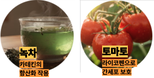 간에 좋은 녹차와 토마토