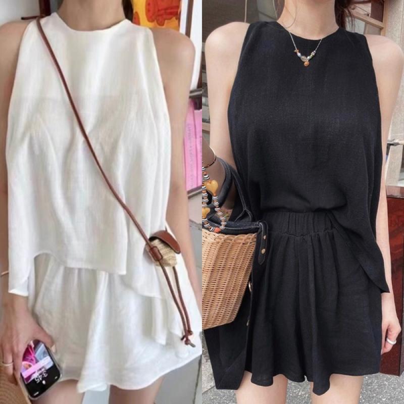 캣츠원피스 플레어나시 반바지세트 린넨투피스