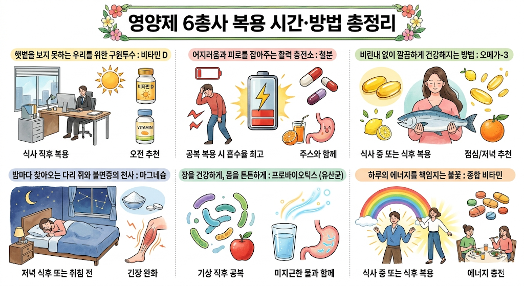 영양제 6총사 복용 시간&middot;방법 총정리