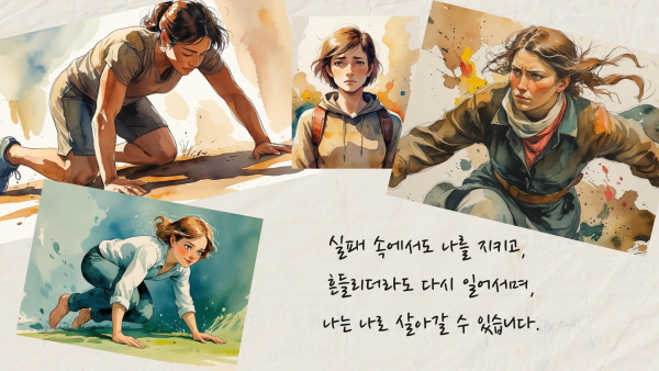 실패 속에서도 나를 지키고, 흔들리더라도 다시 일어서며 나는 나로 살아갈 수 있습니다에 관한 그림