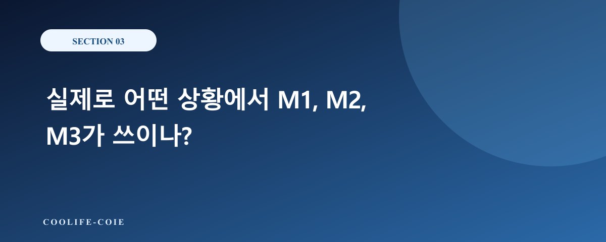 실제로 어떤 상황에서 M1, M2, M3가 쓰이나?