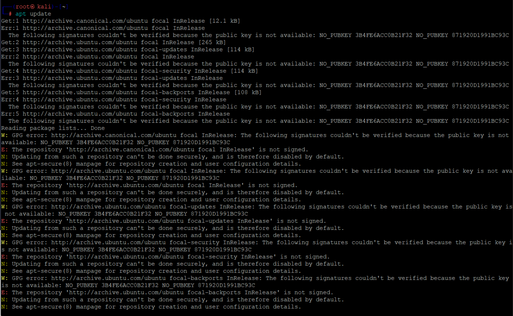 apt update 시 error 발생