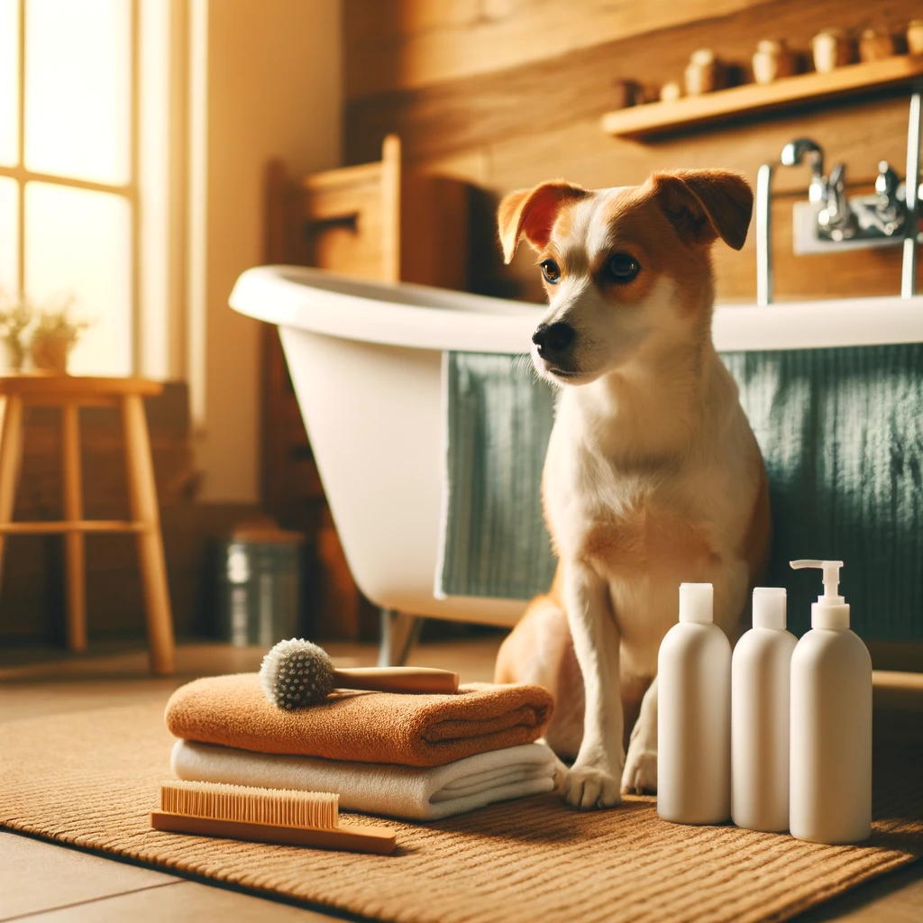 목욕을 기다리는 반려견 모습