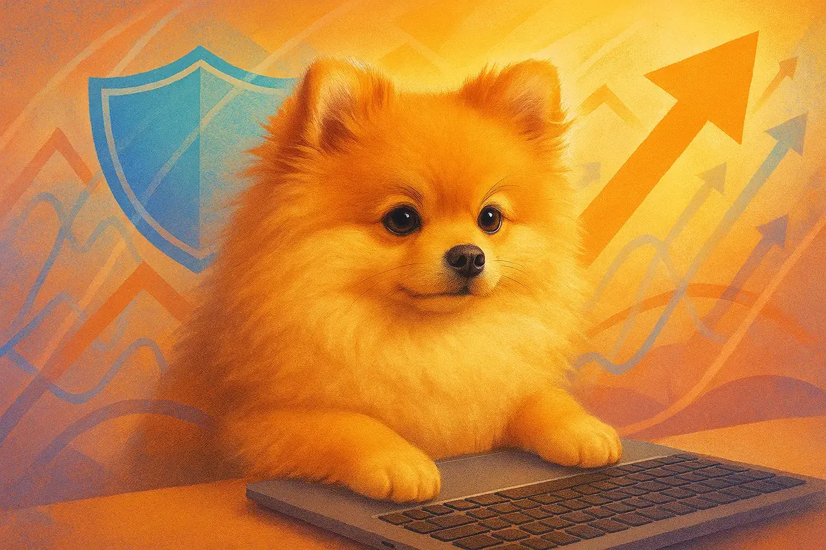 비즈니스 성장과 노트북 앞 강아지