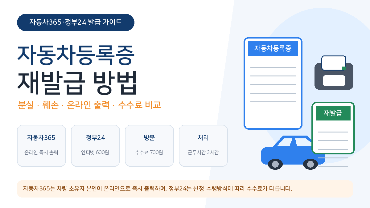 자동차등록증 재발급 자동차365 정부24 온라인 출력 수수료 분실 훼손
