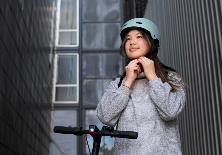 자전거 헬맷을 쓰는 여자