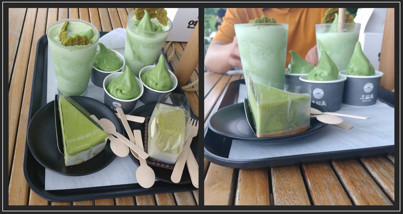 오설록 녹차와플오프레도 / 녹차 아이스크림 / 녹차 롤 케이크 / 녹차 치즈케이크