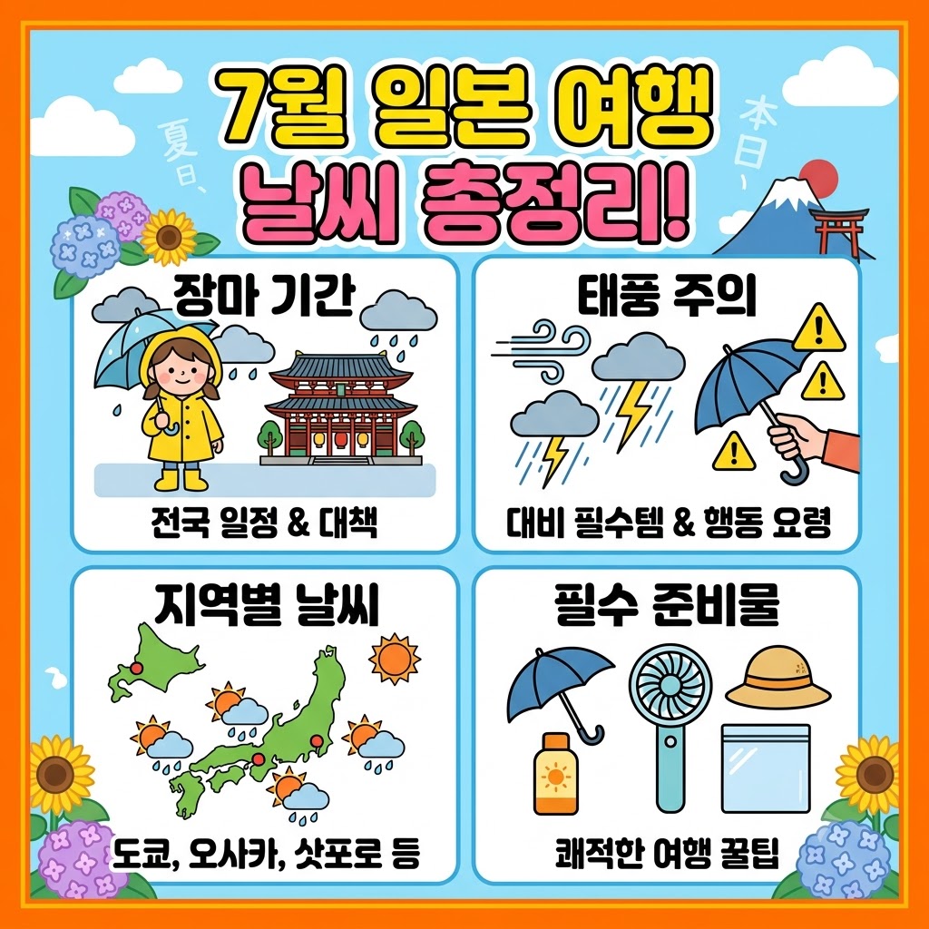 7월 일본 여행 날씨 총정리! 지역별 장마 기간, 태풍 대비 필수 준비물 및 꿀팁