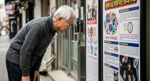복잡한 표지판 앞에서 고개 갸우뚱한 노인