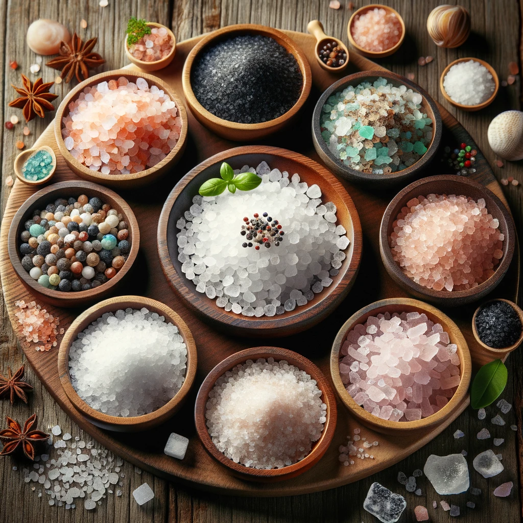 여러나라의 다양한 소금을 한 화면에 담은 이미지