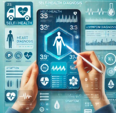 핸드폰으로 건강 자가진단을 하는 모습