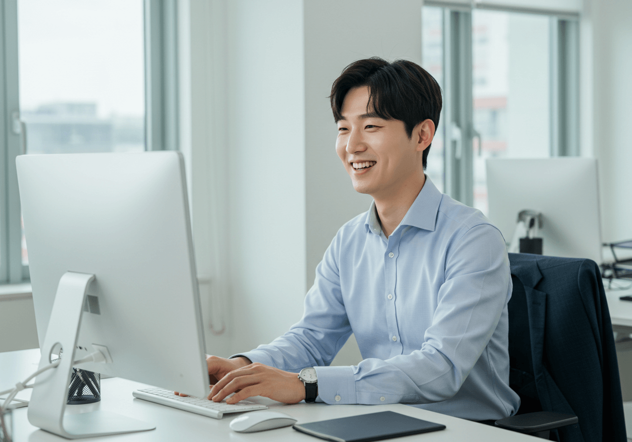 청년 직장인이 자산 형성을 위해 금융계좌를 준비하는 모습