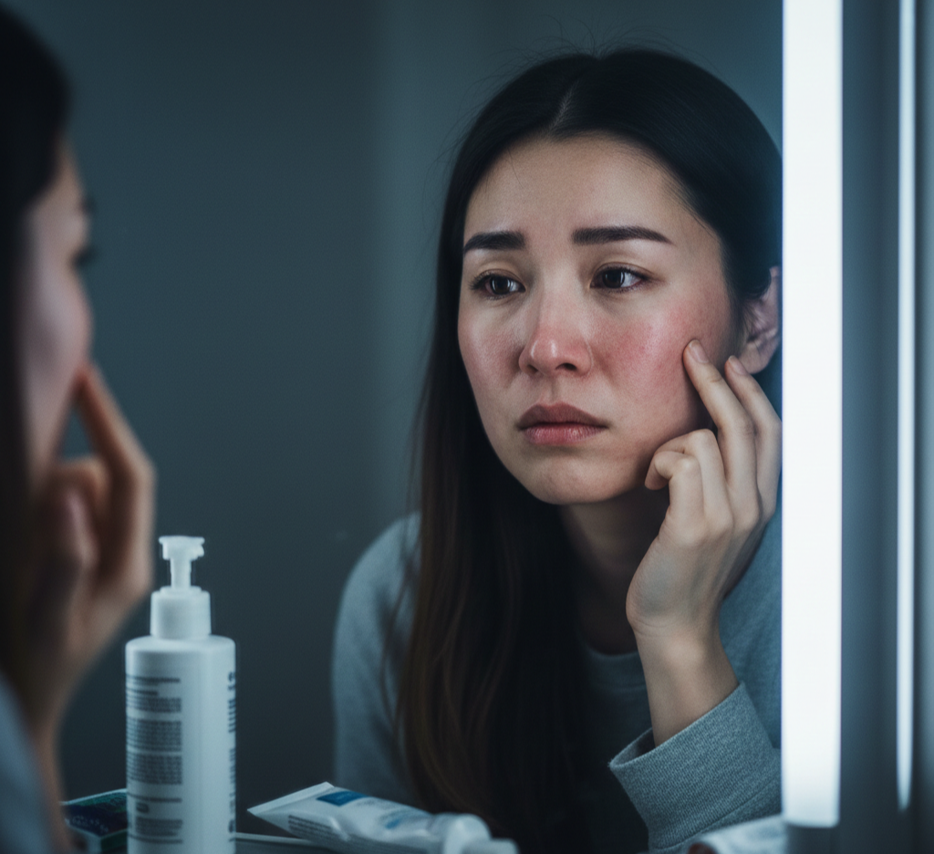 레이저 시술 후 후회하는 사람 이미지