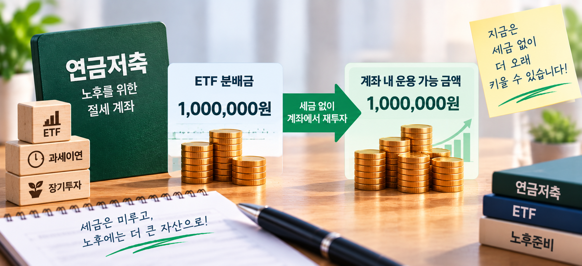연금저축 ETF 분배금 100만원 과세이연과 재투자 설명 이미지