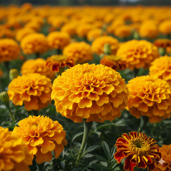 “마리골드 꽃밭 클로즈업” – 루테인 원료 식물 강조