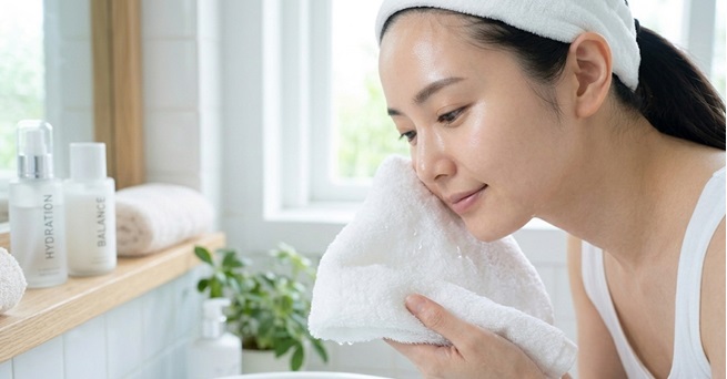 레이저 시술 후 저자극 수건 사용법 (톡톡 눌러 닦기)