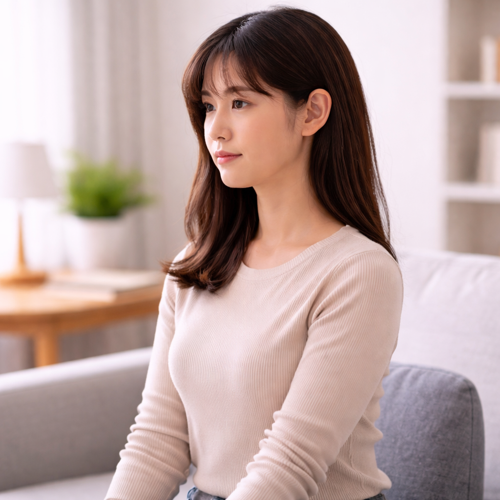 거북목 교정을 위해 턱을 살짝 당겨 목을 중립으로 맞추는 자세 리셋을 표현한 이미지