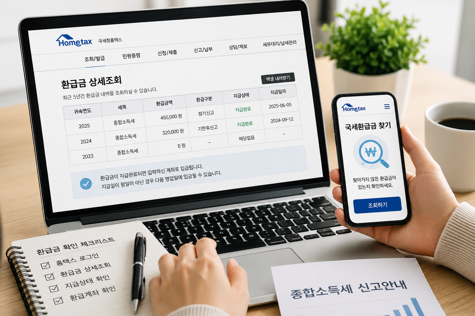 홈택스 환급금 확인 데스크