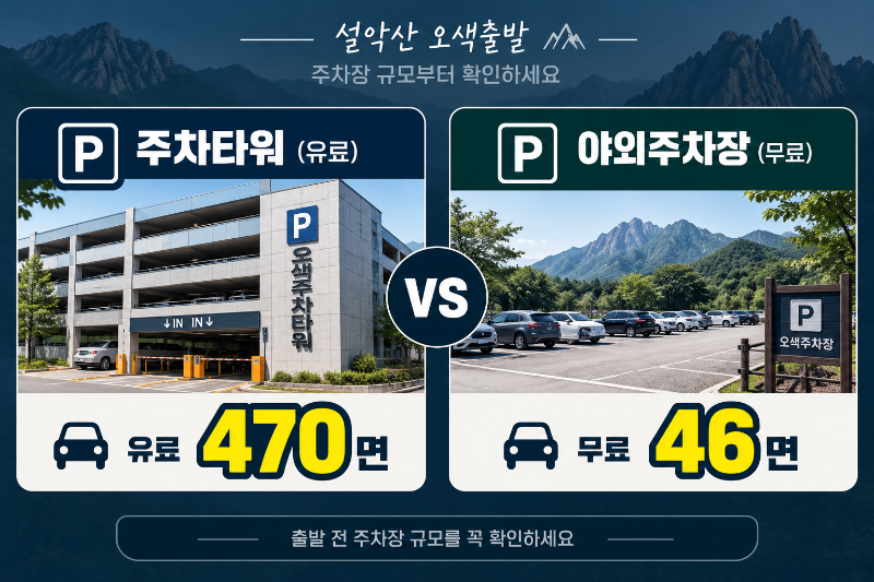 오색공영타워주차장과 오색관터지구공영주차장 규모 비교