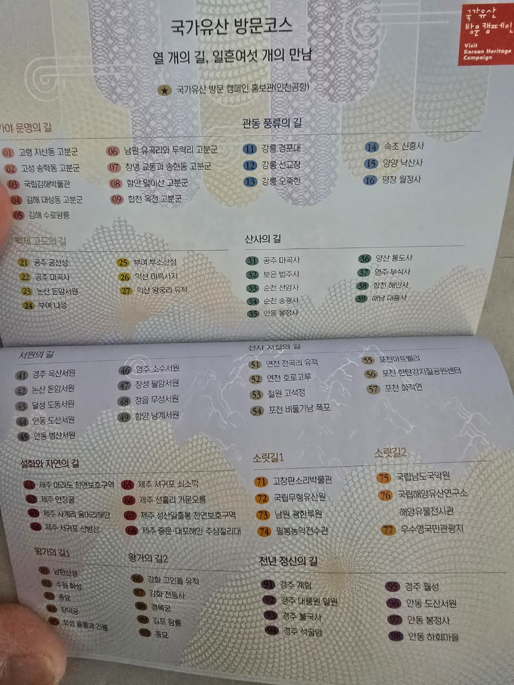 국가유산 방문 코스 목록