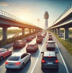 고속도로에 자동차가있다.