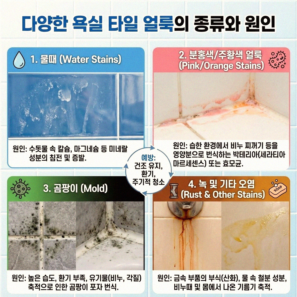 욕실 타일 얼룩, 깨끗하게 없애는 비법 공개