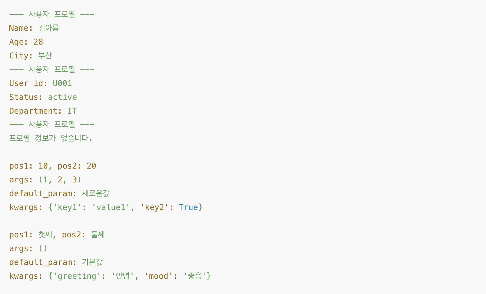 파이썬 함수 가변 인자 **kwargs 사용 예시