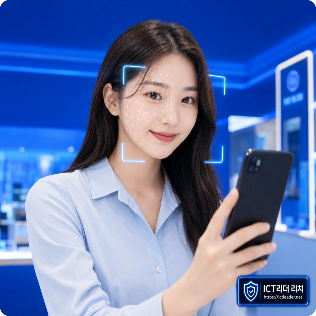 스마트폰으로 휴대폰 개통 안면인증을 진행하는 여성 대표 썸네일