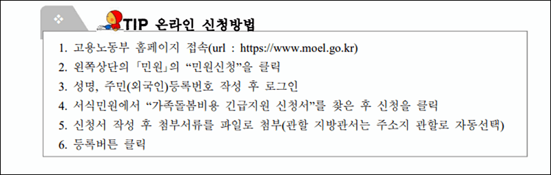 2022 가족돌봄휴가 지원금 온라인 신청방법 절차 6가지