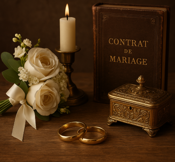 18세기 프랑스나 영국에서 결혼식을 상징하는 여러 물건들입니다.