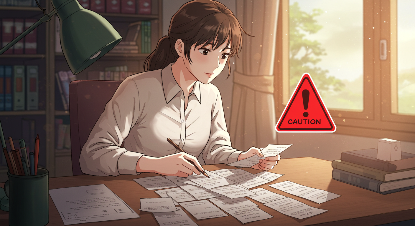 의료비 영수증을 꼼꼼히 확인하는 여성 일러스트